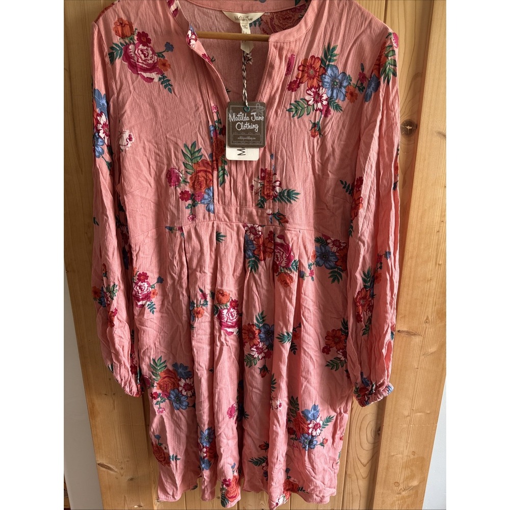 Matilda Jane Womens Moments with you Let's Go Out Dress Floral Pink Dress M NWT